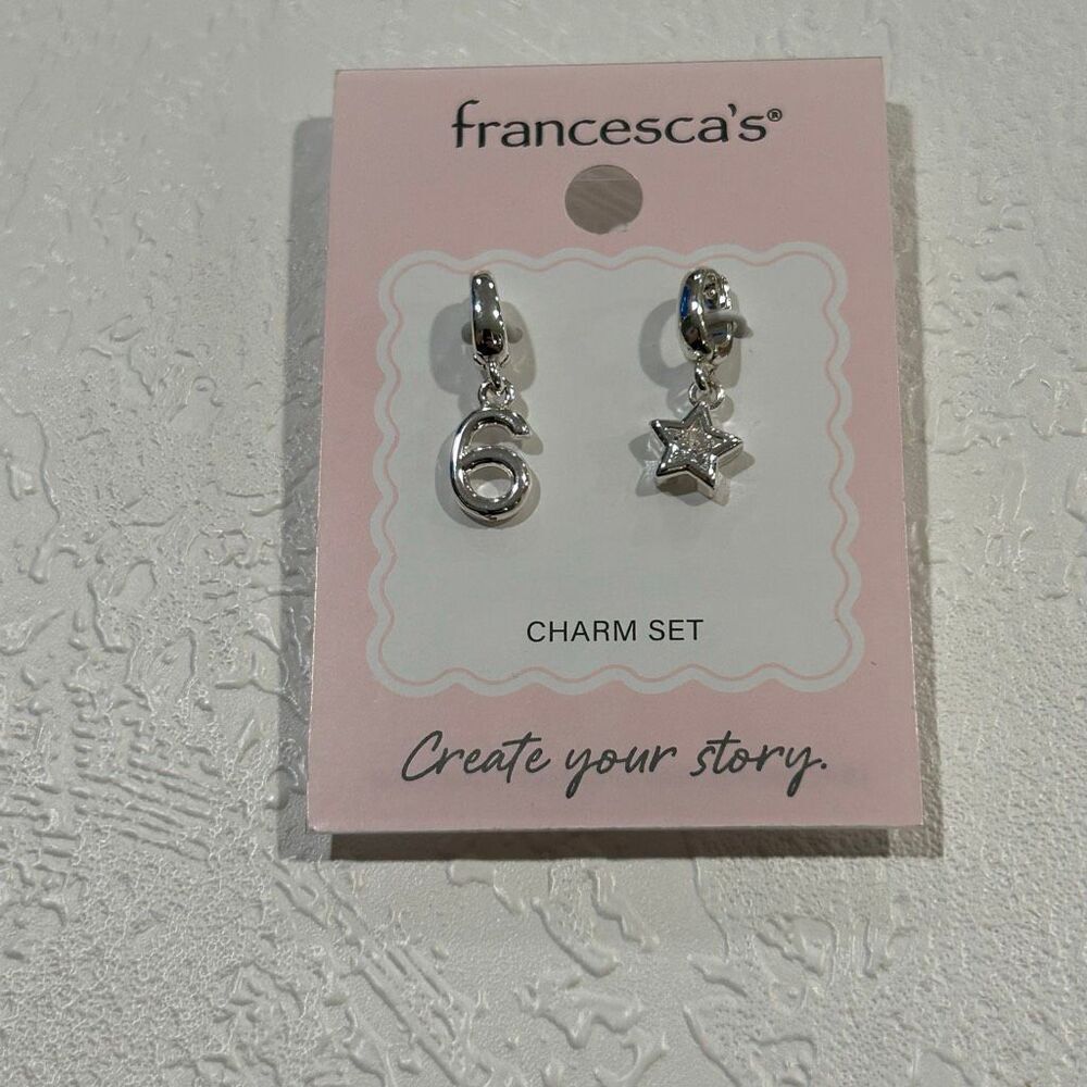 Francesca’s Silver Charm Set Star & Number 6 Hoop Charms Dainty Luxe Jewelry
